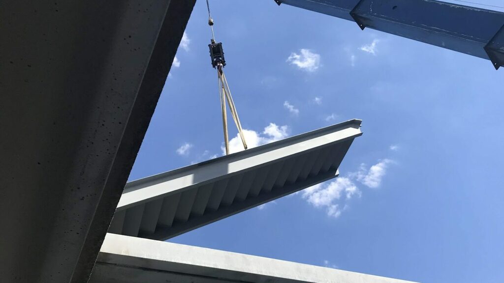 structural steel beams and staircase - crane rigging