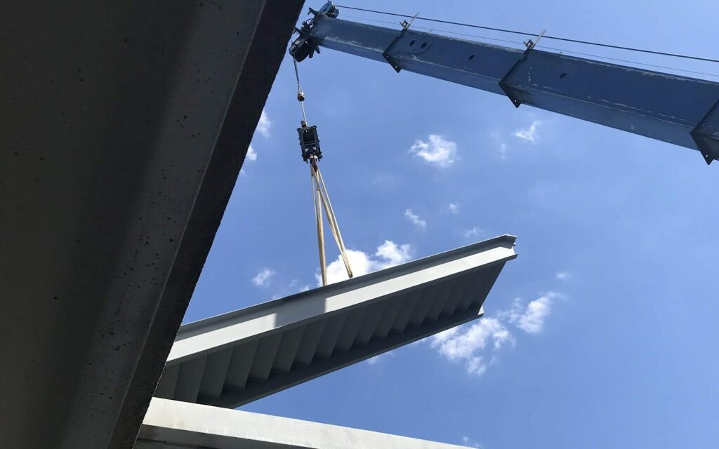 structural steel beams and staircase - crane rigging