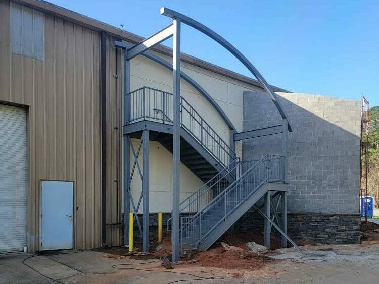 structural steel canopy and stairs in progress