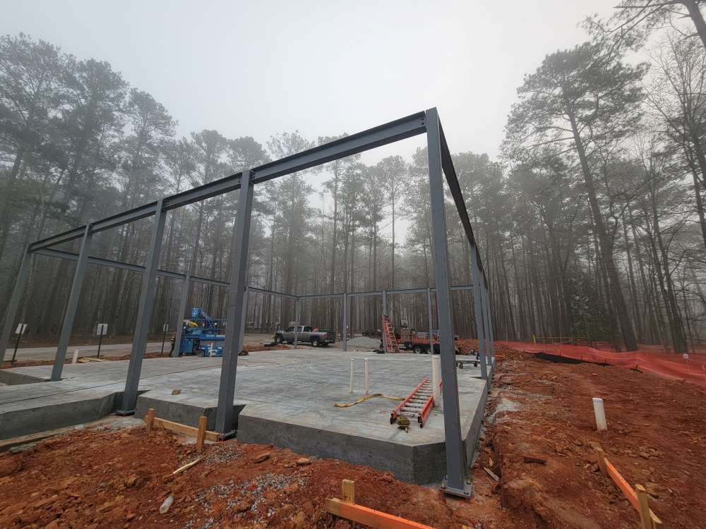 structural steel building being constucted